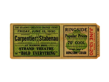 Scarce Boxing Movie Ticket. Georges Carpentier