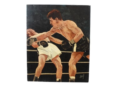 Oil on Canvas Boxing Painting by Leon Wolf