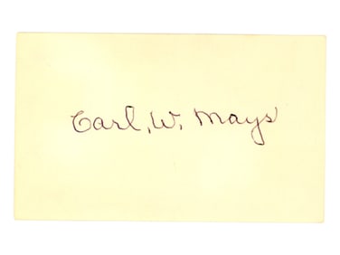 Carl Mays Signed Index Card JSA