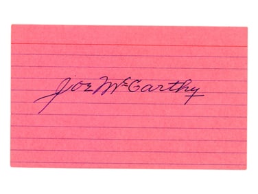 Joe McCarthy Signed Index Card JSA