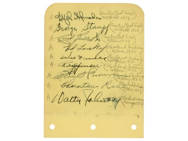 1930s Autograph Page incl. Walter Johnson