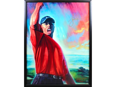 Tiger Woods Signed "Tiger Roars" Giclee w/ UDA COA