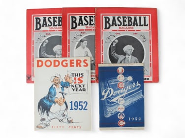 (3) Baseball Magazines & 1952 Dodgers Ephemera Lot