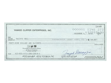 Joe DiMaggio Signed Check - JSA