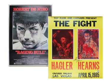 (2) Signed Boxing Posters, Hearns & Jake LaMotta