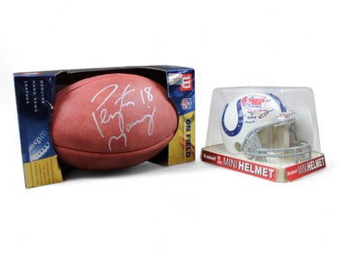 Peyton Manning Signed Football & Mini Helmet