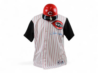 Pete Rose Signed Reds Jersey & Souvenir Helmet