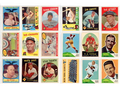 (100+) 1950s Baseball & Football Cards: Group of 100+ late 1950s baseball and football cards, primarily commons in lower grade. Highlights include, 1957 Topps #478 Roberto Clemente, 1958 Topps #564 Mickey Mantle All-Star, and 1959 Topps #42