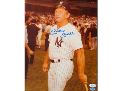 Mickey Mantle Signed 11x14 Photo - JSA: Mickey Mantle signed 11" x 14" color photograph in bold blue marker. A late career image of the Yankees legend, authenticated by JSA (Cert #B30343). Photograph does not have full Letter of Authenticit