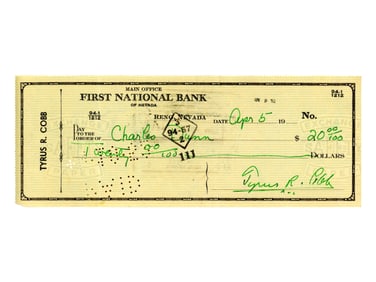 Ty Cobb Signed Check (1952)