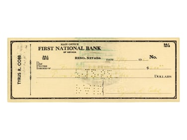 Ty Cobb Signed Check (July 1952)
