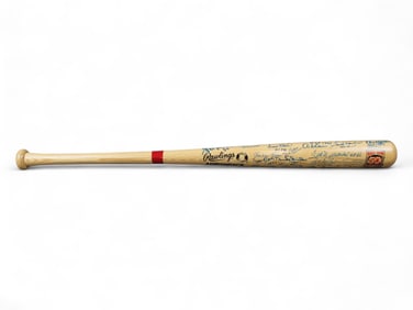 HOF Signed Bat (34 Signers w/ Inscriptions) PSA