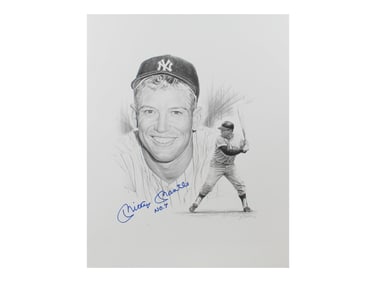 Mickey Mantle Signed Pencil Drawing by Banse