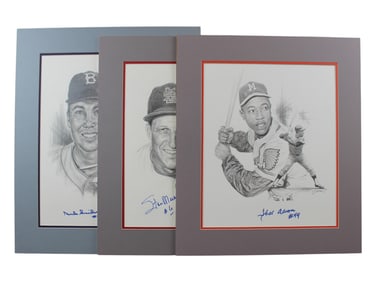 Musial, Aaron, & Snider Signed Pencil Drawings
