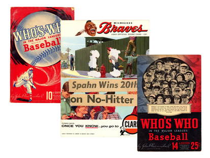 Sports Publication Lot incl. 1940s-1980s Guides: Collection of sports publications incl. 1940s MLB Who?s Who, 60s?70s press guides, Eagles 80s media guides. From NY sports writer collection.
