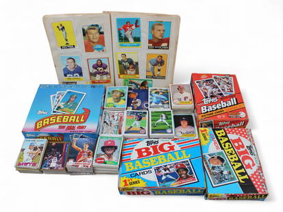 Estate Sports Card Lot, 3 Boxes: Estate baseball card lot includes three boxes of mostly Topps baseball cards from the 1970s to 1990s. Also includes a mix of basketball, football, and other sports cards. No complete sets noted. Most