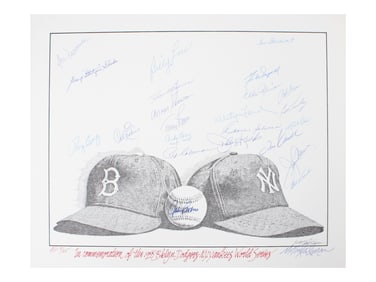 1955 World Series Multi-Signed Tinkelman Print