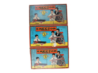 (3) Boxed A.C. Gilbert Erector Sets No. 3