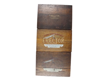 (3) A.C. Gilbert Erector Sets in Wooden Boxes