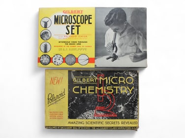 (2) Vtg Gilbert Polaroid Junior Microscope Sets