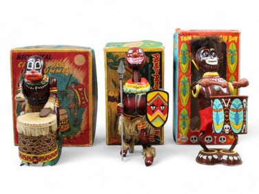 (3) Japan Tin Litho Wind Up African Related Toys