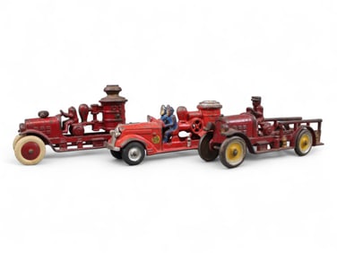 3 Cast Iron Fire Trucks