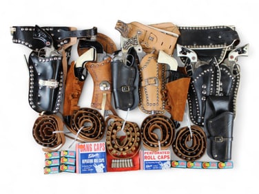 Large Cap Gun, Holster & Bandolier Lot