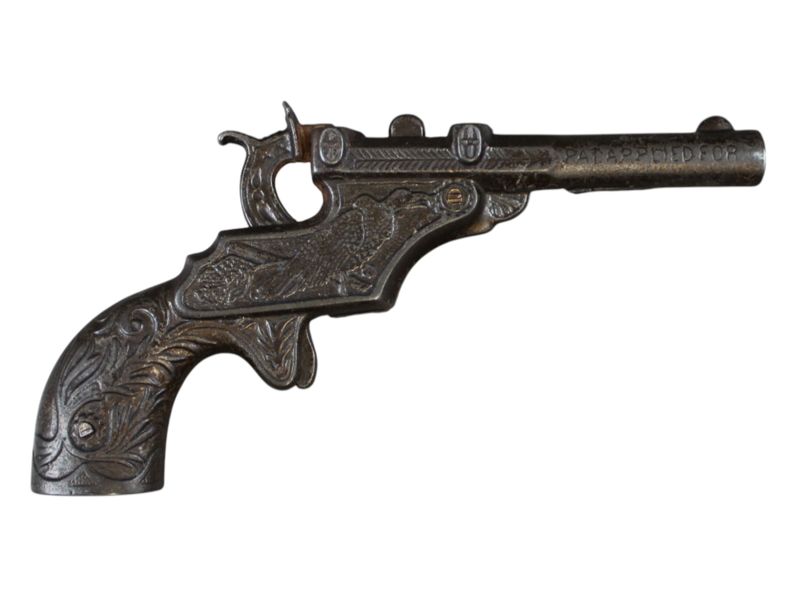 Early Ives Terror Cap Gun: Cast Iron TERROR cap gun by Ives, late 1800's. Single action. Approx. 6.5" long. Retains mush of its original finish. Nice example!