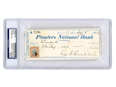 George Custer Signed 1872 Bank Check - PSA/DNA