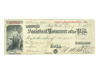 Chester A. Arthur Signed Check - 1873