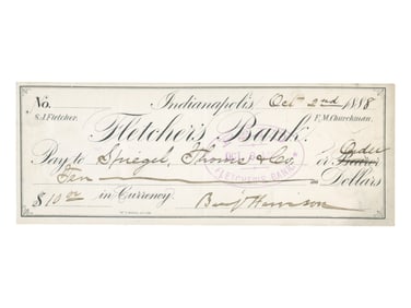 Benjamin Harrison Signed Check - 1888
