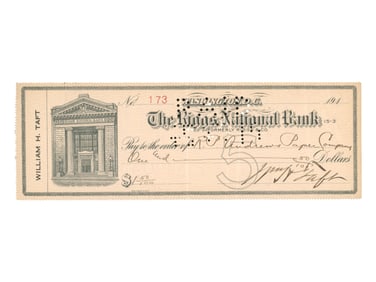William Taft Signed Check - $1.50