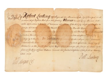1730 Robert Lurting Signed NYC Freeman Doc