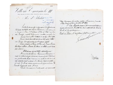 Victor Emmanuel & Mussolini Signed Doc - JSA