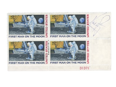 Neil Armstrong Signed Moon Stamp Block - JSA