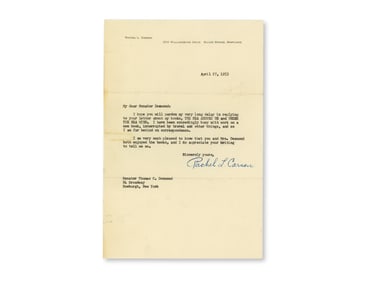 Rachel Carson Signed TLS, 1953