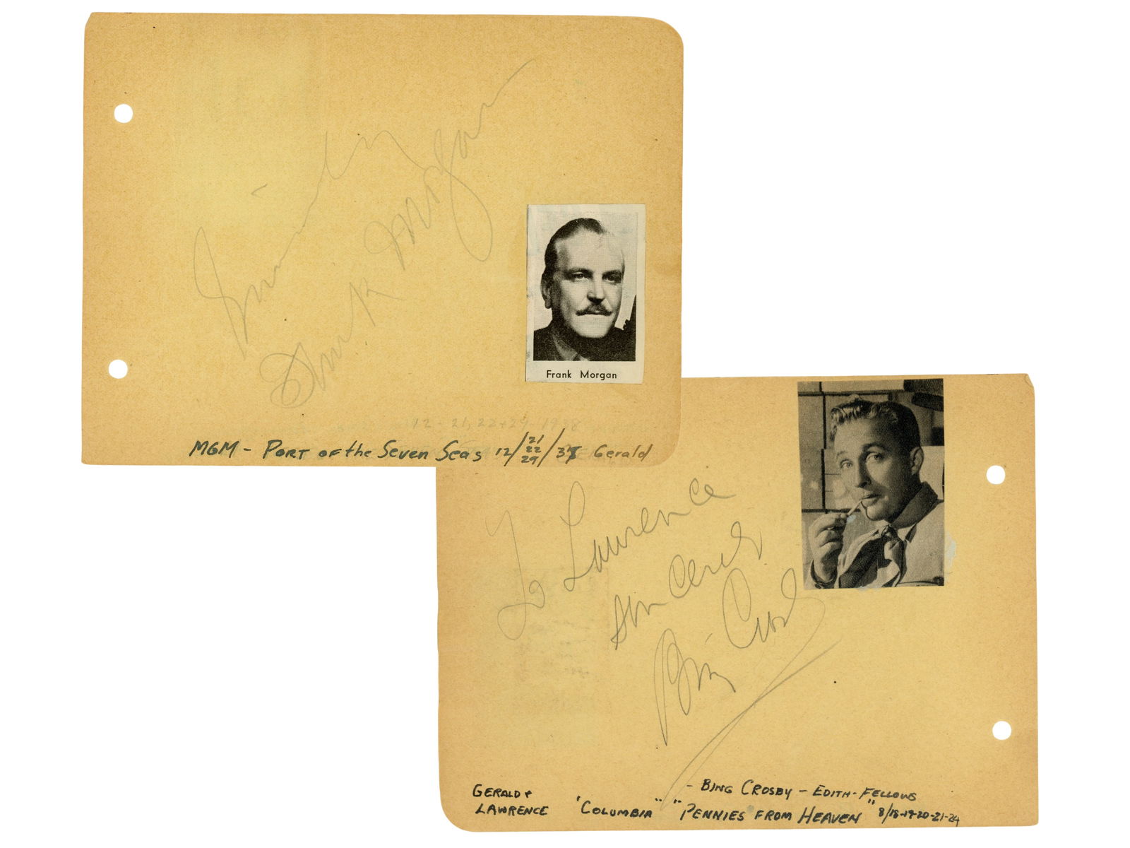 Frank Morgan & Bing Crosby Signed Album Page (1 of 3)