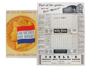 1944 Cubs Program Signed by Mel Ott