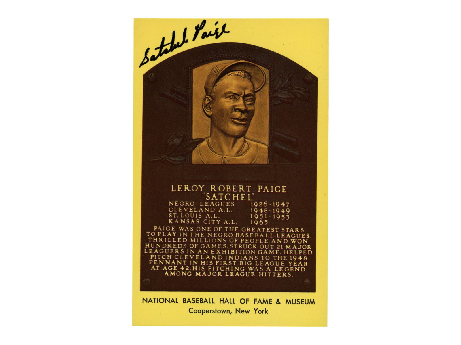 Satchel Paige Signed HOF Plaque - JSA (1 of 3)