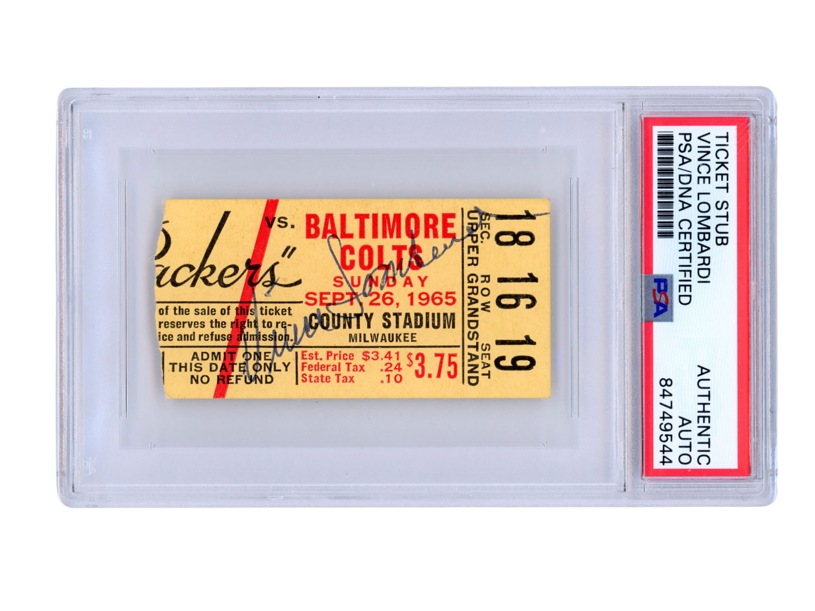 Vince Lombardi Signed Packers 1965 Ticket PSA/DNA (1 of 2)