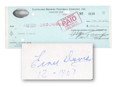 Ernie Davis Signed Browns Check - PSA