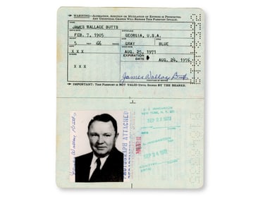 Wally Butts Twice-Signed U.S. Passport