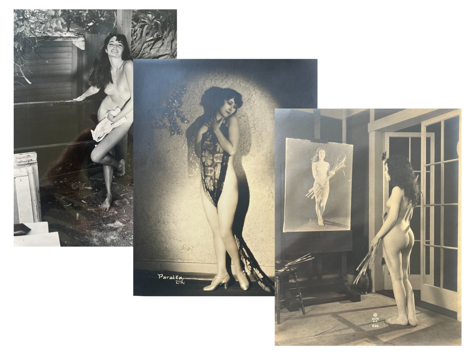 1950's and Earlier Nude & Burlesque Photos: Various sizes with some identified as to the photographer. and subjects Includes Willinger, DiMarco, Paralta, Walter Bird, Alfredo Valente, etc. (80+) photos.