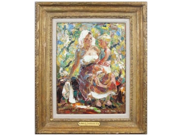 John E. Costigan Oil on Board, Mother and Child