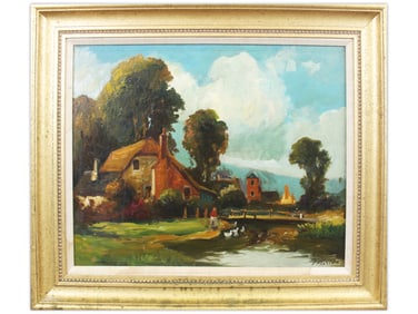 Oil on Board Artist Signed, Cottage Landscape