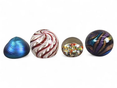 (4) Art Glass Hand Blown Paperweights