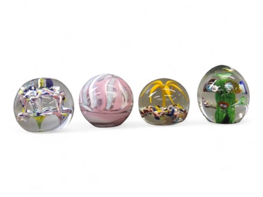 (4) Art Glass Hand Blown Paperweights