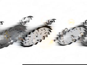 (3) Large Size Pocket Watches: Group of three large size pocket watches including: (i) oversized 59mm Breguet silver repeater pocket watch, circa 1840s, as found; (ii) Swiss gun metal and gold repeater pocket watch, circa 1920s, 53