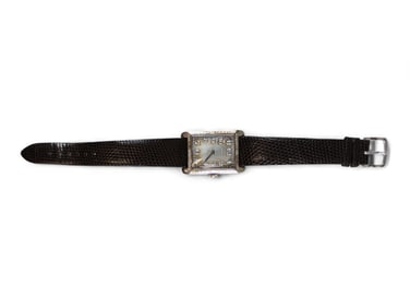 Gruen 14k White Gold Deco Tank Wristwatch