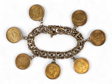 14k Gold Charm Bracelet Dutch 10 Gulden Coins